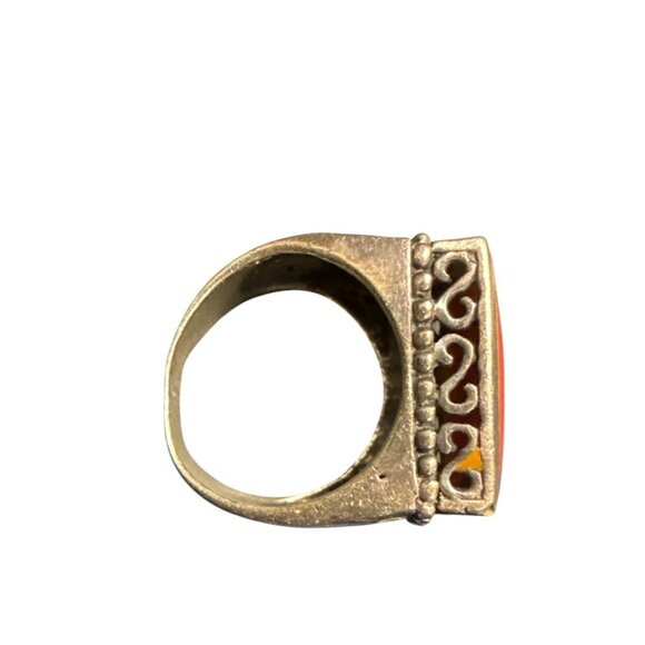 Vintage 925 Sterling Silver Ring  Rectangular  Stone & Ornate Filigree Design - Picture 7 of 9